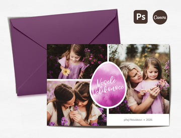 Velikonoční pohlednice pro fotografy s akvarelovým vajíčkem – šablona s vloženou fotografií