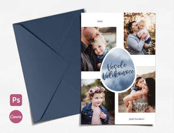 Velikonoční pohlednice pro fotografy – šablona 10 × 15 cm (Photoshop / Canva)