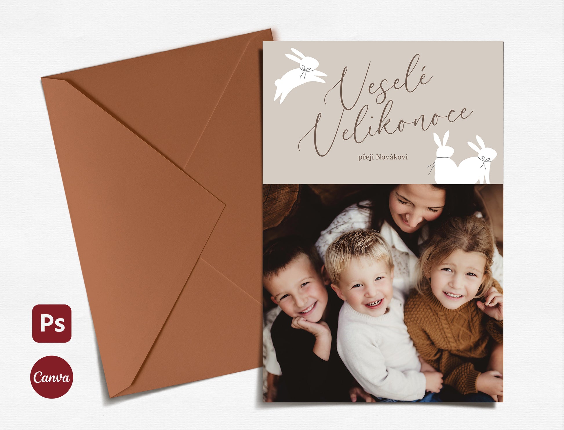 Velikonoční pohlednice pro fotografy se zajíčky a vlastní fotografií