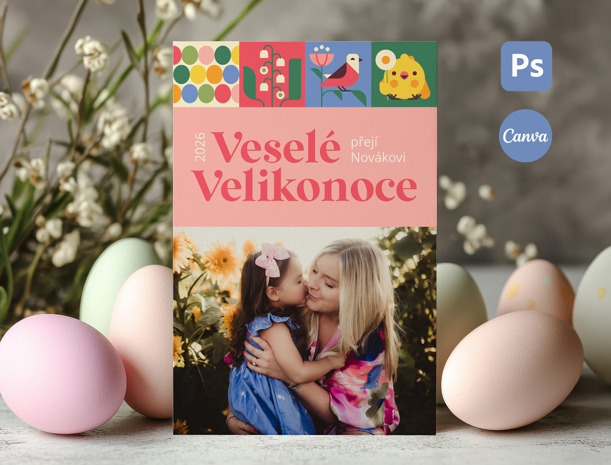 Velikonoční pohlednice pro fotografy – šablona s vlastní fotografií