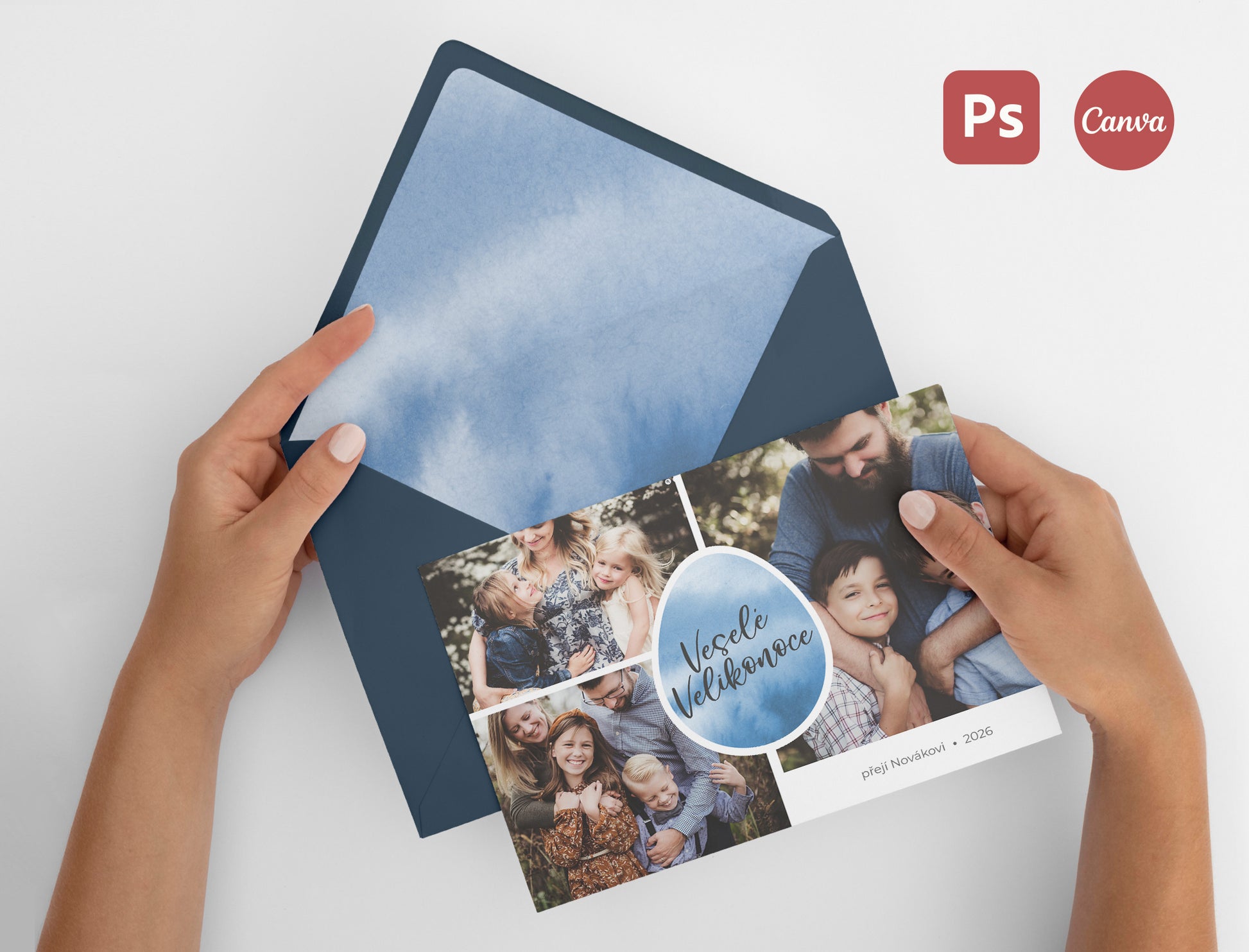 Velikonoční pohlednice pro fotografy připravená k tisku s akvarelovým motivem